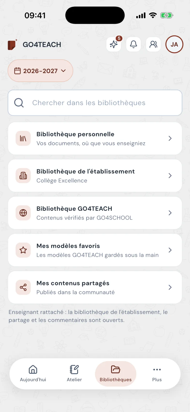 Les bibliothèques : personnelle, de l'établissement, GO4TEACH